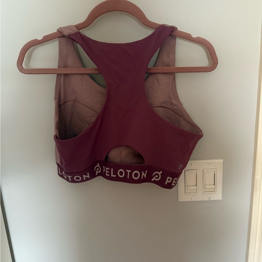 Peloton Cadent V-Back Bra in a mauve/pink color with a maroon inner lining - Picture 4 of 5